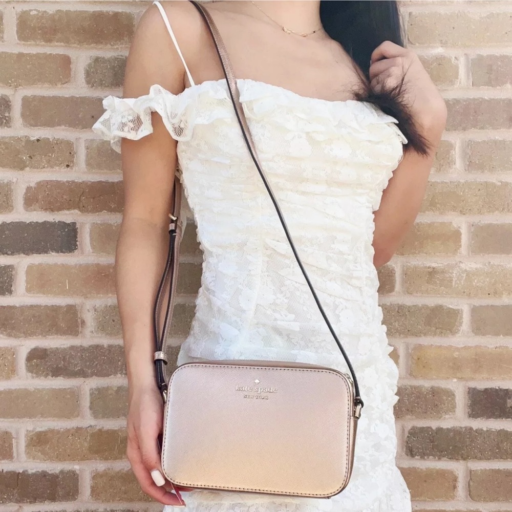 Kate Spade Staci Camera Bag Crossbody Shoulder Purse Glittering Rose Gold